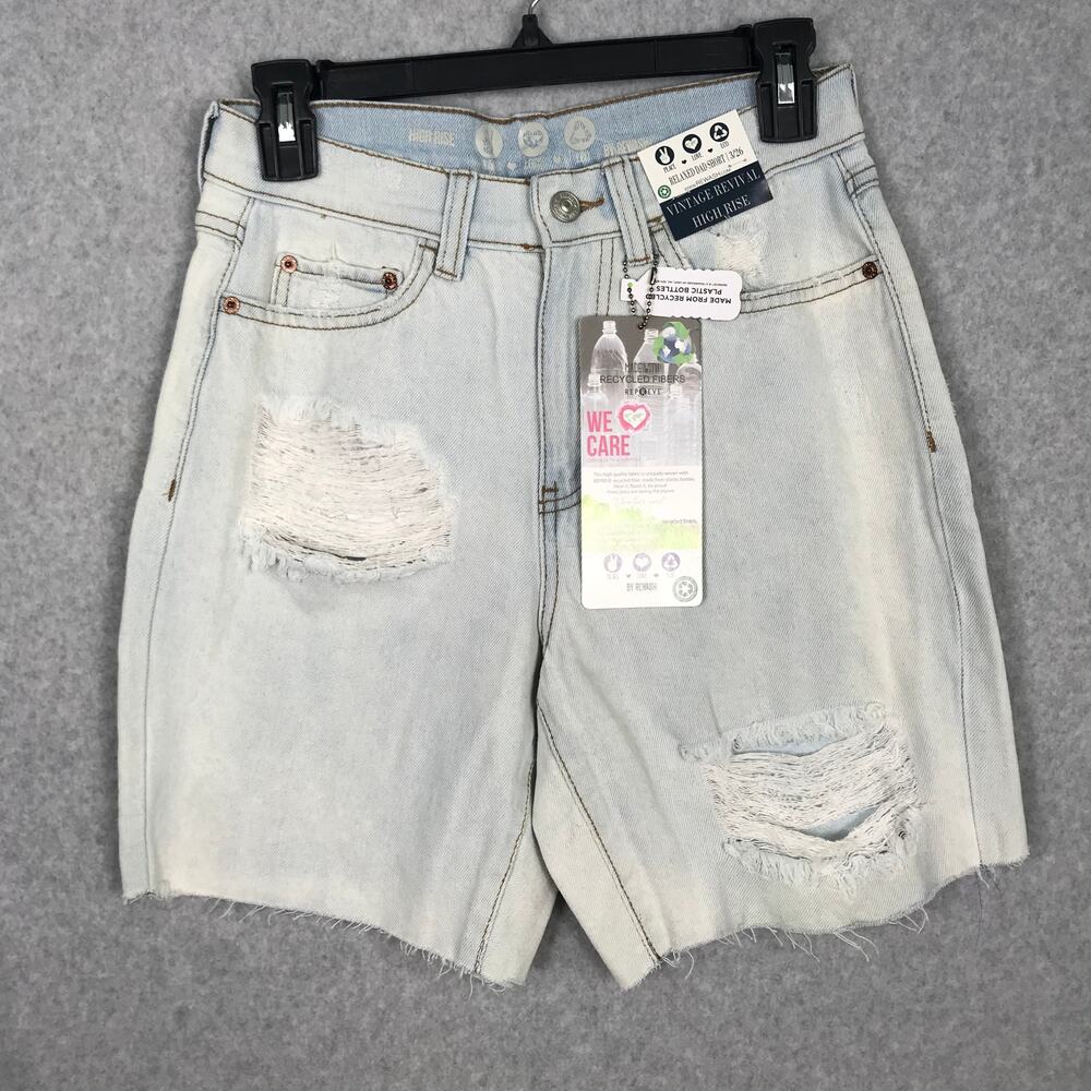Rewash Distressed Jorts Shorts Juniors 3 Relaxed Dad Light Wash Grunge READ